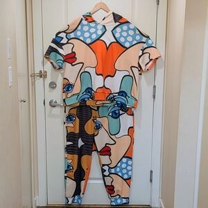 EUC SHEIN Curve 4X Graphic Abstract Face Print Co-Ord Set